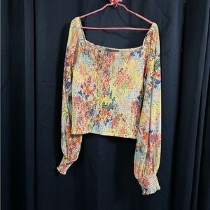 ANTHROPOLOGIE Floral Smocked Rouen Top Medium